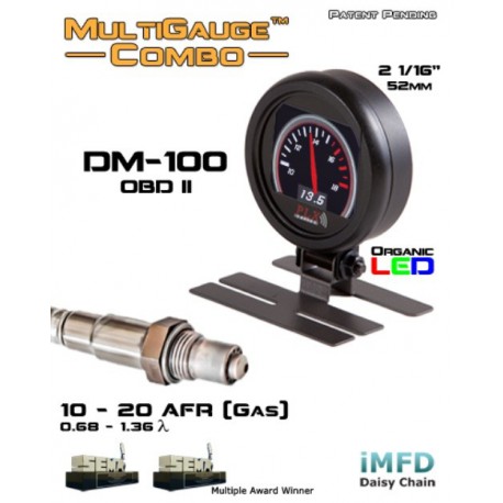 Kit indicateur DM-100 OBDII/CAN SM-AFR Combo "PLX Devices" (digital, 52mm)